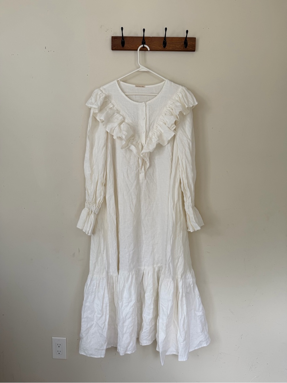 White Ruffle V-Neck Long Sleeve Maxi Dress